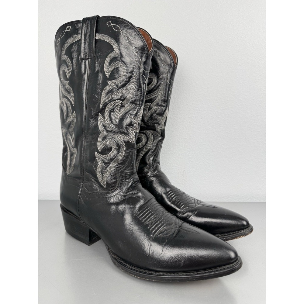 Dan Post Black Leather Cowboy Boots Mens 13 B Pointed Country Western Rodeo EUC
